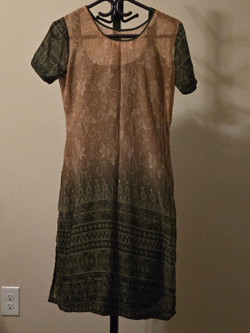 Boho Ombre Short Sleeve Dress in Tan and Olive Green
